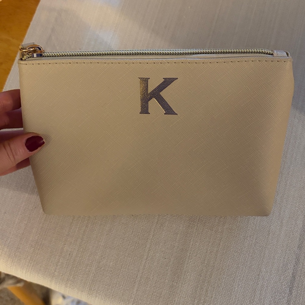 Beige Pouch with Gold “K” Initial